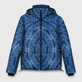 Мужская зимняя куртка 3D с принтом Gray blue ethnic arabic ornament в Курске, верх — 100% полиэстер; подкладка — 100% полиэстер; утеплитель — 100% полиэстер | длина ниже бедра, свободный силуэт Оверсайз. Есть воротник-стойка, отстегивающийся капюшон и ветрозащитная планка. 

Боковые карманы с листочкой на кнопках и внутренний карман на молнии. | arabic | arabic ornament | ethnic | арабский | восточный | дамасский узор | орнамент | синий | этнический узор