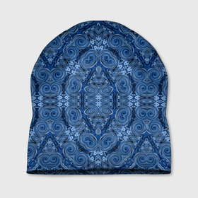 Шапка 3D с принтом Gray blue ethnic arabic ornament в Тюмени, 100% полиэстер | универсальный размер, печать по всей поверхности изделия | arabic | arabic ornament | ethnic | арабский | восточный | дамасский узор | орнамент | синий | этнический узор