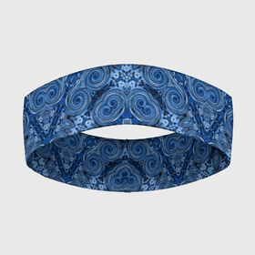 Повязка на голову 3D с принтом Gray blue ethnic arabic ornament в Петрозаводске,  |  | arabic | arabic ornament | ethnic | арабский | восточный | дамасский узор | орнамент | синий | этнический узор