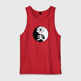 Мужская майка хлопок с принтом Кунг фу логотип на фоне знака ИНЬ ЯНЬ в Курске, 100% хлопок |  | kung fu | боевое исскуство | знак | инь янь | китайские иероглифы | кунг фу | кунгфу | чернобелое