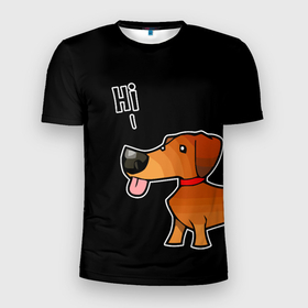 Мужская футболка 3D Slim с принтом Длинная Такса в Белгороде, 100% полиэстер с улучшенными характеристиками | приталенный силуэт, круглая горловина, широкие плечи, сужается к линии бедра | dogs | длинная такса | прикольные собаки | собаки | такса
