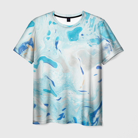 Мужская футболка 3D с принтом Жидкий шелк blue в Белгороде, 100% полиэфир | прямой крой, круглый вырез горловины, длина до линии бедер | Тематика изображения на принте: жидкий шелк | разводы | текстура | шелк
