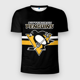 Мужская футболка 3D Slim с принтом Питтсбург Пингвинз форма в Санкт-Петербурге, 100% полиэстер с улучшенными характеристиками | приталенный силуэт, круглая горловина, широкие плечи, сужается к линии бедра | nhl | pittsburgh penguins | нхл | питтсбург пингвинз | хоккей