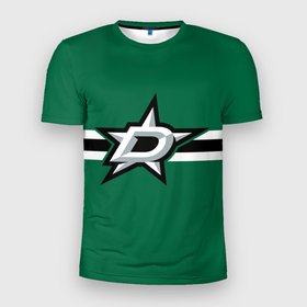 Мужская футболка 3D Slim с принтом Даллас Старз форма в Екатеринбурге, 100% полиэстер с улучшенными характеристиками | приталенный силуэт, круглая горловина, широкие плечи, сужается к линии бедра | Тематика изображения на принте: dallas stars | nhl | даллас старз | нхл | хоккей