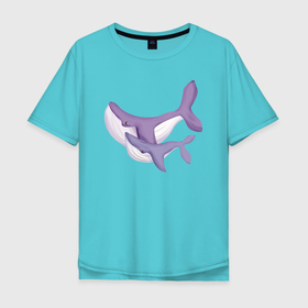 Мужская футболка хлопок Oversize с принтом Два Милых Кита в Петрозаводске, 100% хлопок | свободный крой, круглый ворот, “спинка” длиннее передней части | animals | cute | животные | кит | киты | милые | море | природа