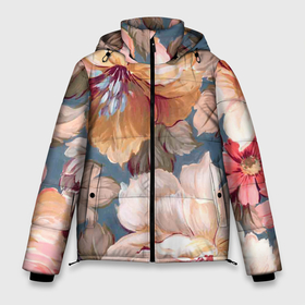 Мужская зимняя куртка 3D с принтом рисунок цветов в Петрозаводске, верх — 100% полиэстер; подкладка — 100% полиэстер; утеплитель — 100% полиэстер | длина ниже бедра, свободный силуэт Оверсайз. Есть воротник-стойка, отстегивающийся капюшон и ветрозащитная планка. 

Боковые карманы с листочкой на кнопках и внутренний карман на молнии. | blue | bud | buds | canvas | drawing | flowers | oil | paint | painting | picture | plants | sky blue | spring | strokes | summer | бутон | бутоны | весна | живопись | картина | краска | лето | листья | мазки | масло | небесный | растения | рису
