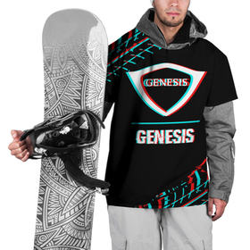 Накидка на куртку 3D с принтом Значок Genesis в стиле Glitch на темном фоне , 100% полиэстер |  | auto | brand | genesis | glitch | logo | symbol | авто | бренд | генезиз | генезис | генесис | глитч | гранж | значок | лого | символ