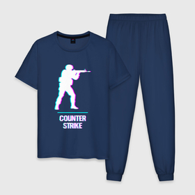Мужская пижама хлопок с принтом Counter Strike в стиле Glitch   Баги Графики в Екатеринбурге, 100% хлопок | брюки и футболка прямого кроя, без карманов, на брюках мягкая резинка на поясе и по низу штанин
 | 
