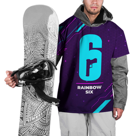 Накидка на куртку 3D с принтом Символ Rainbow Six в неоновых цветах на темном фоне в Петрозаводске, 100% полиэстер |  | logo | neon | rainbow six | игра | игры | лого | логотип | неон | огонь | пламя | радуга шесть | символ