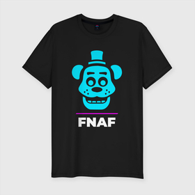 Мужская футболка хлопок Slim с принтом Символ FNAF в неоновых цветах в городе Новоалтайск, 92% хлопок, 8% лайкра | приталенный силуэт, круглый вырез ворота, длина до линии бедра, короткий рукав | Тематика изображения на принте: 