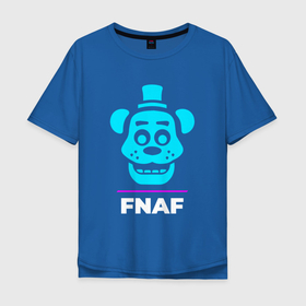 Мужская футболка хлопок Oversize с принтом Символ FNAF в неоновых цветах в Новосибирске, 100% хлопок | свободный крой, круглый ворот, “спинка” длиннее передней части | 