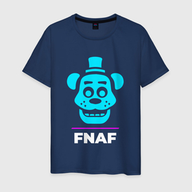 Мужская футболка хлопок с принтом Символ FNAF в неоновых цветах в Екатеринбурге, 100% хлопок | прямой крой, круглый вырез горловины, длина до линии бедер, слегка спущенное плечо. | 