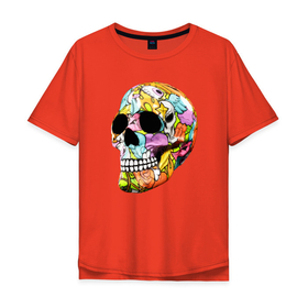 Мужская футболка хлопок Oversize с принтом Art cool skull в Белгороде, 100% хлопок | свободный крой, круглый ворот, “спинка” длиннее передней части | Тематика изображения на принте: art | color | graffiti | jaw | skull | star | teeth | граффити | звезда | зубы | искусство | пасть | цвет | череп