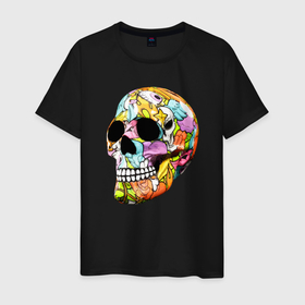 Мужская футболка хлопок с принтом Art cool skull , 100% хлопок | прямой крой, круглый вырез горловины, длина до линии бедер, слегка спущенное плечо. | art | color | graffiti | jaw | skull | star | teeth | граффити | звезда | зубы | искусство | пасть | цвет | череп