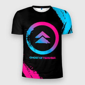 Мужская футболка 3D Slim с принтом Ghost of Tsushima Neon Gradient в Новосибирске, 100% полиэстер с улучшенными характеристиками | приталенный силуэт, круглая горловина, широкие плечи, сужается к линии бедра | ghost of tsushima | logo | гост оф цусима | градиент | игра | игры | краска | лого | логотип | неон | призрак цусимы | символ