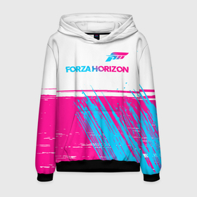 Мужская толстовка 3D с принтом Forza Horizon   Neon Gradient White в Санкт-Петербурге, 100% полиэстер | двухслойный капюшон со шнурком для регулировки, мягкие манжеты на рукавах и по низу толстовки, спереди карман-кенгуру с мягким внутренним слоем. | forza | forza horizon | logo | градиент | игра | игры | краска | лого | логотип | неон | символ | форза | форза хорайзон
