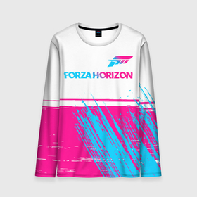 Мужской лонгслив 3D с принтом Forza Horizon   Neon Gradient White в Тюмени, 100% полиэстер | длинные рукава, круглый вырез горловины, полуприлегающий силуэт | forza | forza horizon | logo | градиент | игра | игры | краска | лого | логотип | неон | символ | форза | форза хорайзон