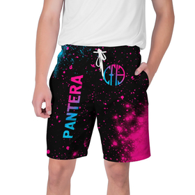 Мужские шорты 3D с принтом Pantera Neon Gradient в Кировске,  полиэстер 100% | прямой крой, два кармана без застежек по бокам. Мягкая трикотажная резинка на поясе, внутри которой широкие завязки. Длина чуть выше колен | 