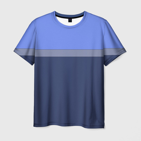 Мужская футболка 3D с принтом Серая полоса на синем в Новосибирске, 100% полиэфир | прямой крой, круглый вырез горловины, длина до линии бедер | blue | dark blue | gray | gray stripe | light blue | minimalism | simple | striped | горизонталь | горизонтальная полоса | классический | минимализм | монохромный | полосатый | простой | светло синий | серая полоса | серый