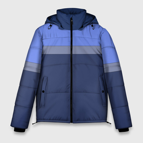 Мужская зимняя куртка 3D с принтом Серая полоса на синем в Белгороде, верх — 100% полиэстер; подкладка — 100% полиэстер; утеплитель — 100% полиэстер | длина ниже бедра, свободный силуэт Оверсайз. Есть воротник-стойка, отстегивающийся капюшон и ветрозащитная планка. 

Боковые карманы с листочкой на кнопках и внутренний карман на молнии. | blue | dark blue | gray | gray stripe | light blue | minimalism | simple | striped | горизонталь | горизонтальная полоса | классический | минимализм | монохромный | полосатый | простой | светло синий | серая полоса | серый