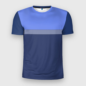 Мужская футболка 3D Slim с принтом Серая полоса на синем в Новосибирске, 100% полиэстер с улучшенными характеристиками | приталенный силуэт, круглая горловина, широкие плечи, сужается к линии бедра | blue | dark blue | gray | gray stripe | light blue | minimalism | simple | striped | горизонталь | горизонтальная полоса | классический | минимализм | монохромный | полосатый | простой | светло синий | серая полоса | серый