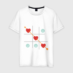 Мужская футболка хлопок с принтом Крестики, нолики любовь в Новосибирске, 100% хлопок | прямой крой, круглый вырез горловины, длина до линии бедер, слегка спущенное плечо. | Тематика изображения на принте: игра | крестики нолики | любовь | сердечко | сердце | смайл | эмодзи | эмоции