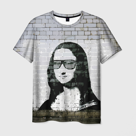 Мужская футболка 3D с принтом Джоконда на стене в стиле граффити в Белгороде, 100% полиэфир | прямой крой, круглый вырез горловины, длина до линии бедер | art | gioconda | graffiti | leonardo da vinci | mona lisa | vanguard | wall | авангард | граффити | джоконда | искусство | леонардо да винчи | мона лиза | очки | стена
