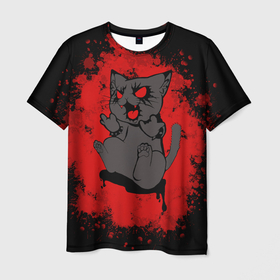 Мужская футболка 3D с принтом КОТ  ПАНК в Кировске, 100% полиэфир | прямой крой, круглый вырез горловины, длина до линии бедер | cat | гранж кот | кот | котик | котя | кошка | панк | рок | рок кот
