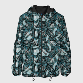 Мужская куртка 3D с принтом Гранжевая абстракция, серо синий фон в Новосибирске, ткань верха — 100% полиэстер, подклад — флис | прямой крой, подол и капюшон оформлены резинкой с фиксаторами, два кармана без застежек по бокам, один большой потайной карман на груди. Карман на груди застегивается на липучку | Тематика изображения на принте: abstraction | black | geometri | geometric | granite | gray and blue | gray blue | grunge | stone | stone texture | texture | абстракция | геометрический | гранжевый | гранит | камень | полигональный | серо синий | серый и синий | текстура