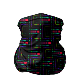 Бандана-труба 3D с принтом Яркие полосы на черном в Екатеринбурге, 100% полиэстер, ткань с особыми свойствами — Activecool | плотность 150‒180 г/м2; хорошо тянется, но сохраняет форму | Тематика изображения на принте: abstract | black | blue | bright | bright stripes | geome | geometric | green | neon | neon stripes | red | абстрактный | геометрический | зеленый | красный | красный и черный | линии | неоновые полосы | неоновый | синий | фигуры | черный
