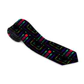 Галстук 3D с принтом Яркие полосы на черном в Новосибирске, 100% полиэстер | Длина 148 см; Плотность 150-180 г/м2 | abstract | black | blue | bright | bright stripes | geome | geometric | green | neon | neon stripes | red | абстрактный | геометрический | зеленый | красный | красный и черный | линии | неоновые полосы | неоновый | синий | фигуры | черный
