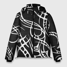 Мужская зимняя куртка 3D с принтом Карбон с узорами в Кировске, верх — 100% полиэстер; подкладка — 100% полиэстер; утеплитель — 100% полиэстер | длина ниже бедра, свободный силуэт Оверсайз. Есть воротник-стойка, отстегивающийся капюшон и ветрозащитная планка. 

Боковые карманы с листочкой на кнопках и внутренний карман на молнии. | Тематика изображения на принте: carbon | абстракция | карбон | тату | текстура карбона | узоры