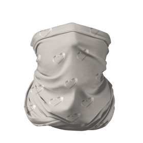 Бандана-труба 3D с принтом Серебряные сердечки на сером фоне в Новосибирске, 100% полиэстер, ткань с особыми свойствами — Activecool | плотность 150‒180 г/м2; хорошо тянется, но сохраняет форму | 3д | блестящий | перламутровый | сердце | серебряный | серый