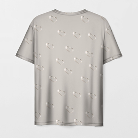 Мужская футболка 3D с принтом Серебряные сердечки на сером фоне в Белгороде, 100% полиэфир | прямой крой, круглый вырез горловины, длина до линии бедер | Тематика изображения на принте: 3д | блестящий | перламутровый | сердце | серебряный | серый