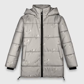 Женская зимняя куртка Oversize с принтом Серебряные сердечки на сером фоне , верх — 100% полиэстер; подкладка — 100% полиэстер; утеплитель — 100% полиэстер | длина ниже бедра, силуэт Оверсайз. Есть воротник-стойка, отстегивающийся капюшон и ветрозащитная планка. 

Боковые карманы с листочкой на кнопках и внутренний карман на молнии | 3д | блестящий | перламутровый | сердце | серебряный | серый