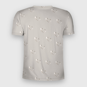 Мужская футболка 3D Slim с принтом Серебряные сердечки на сером фоне в Петрозаводске, 100% полиэстер с улучшенными характеристиками | приталенный силуэт, круглая горловина, широкие плечи, сужается к линии бедра | 3д | блестящий | перламутровый | сердце | серебряный | серый