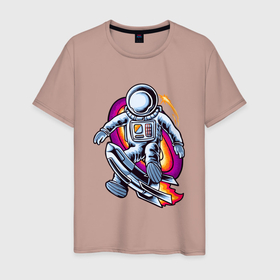 Мужская футболка хлопок с принтом Космонавт с ракетой в Петрозаводске, 100% хлопок | прямой крой, круглый вырез горловины, длина до линии бедер, слегка спущенное плечо. | звезды | космонавт | космос | ракета | черная дыра