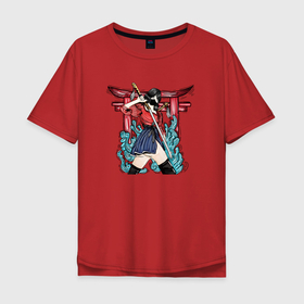 Мужская футболка хлопок Oversize с принтом Девушка   самурай в Петрозаводске, 100% хлопок | свободный крой, круглый ворот, “спинка” длиннее передней части | девушка | девушка самурай | китай | кунаичи | куноичи | самурай