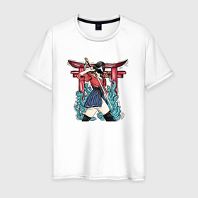 Мужская футболка хлопок с принтом Девушка   самурай в Екатеринбурге, 100% хлопок | прямой крой, круглый вырез горловины, длина до линии бедер, слегка спущенное плечо. | девушка | девушка самурай | китай | кунаичи | куноичи | самурай