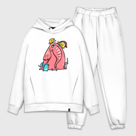 Мужской костюм хлопок OVERSIZE с принтом Розовая слоника со слонятами ,  |  | розовый слон | слон | слониха | слоны | слонята