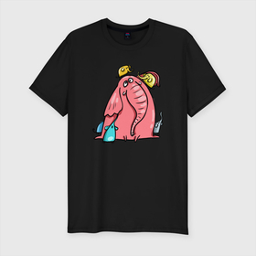 Мужская футболка хлопок Slim с принтом Розовая слоника со слонятами в Белгороде, 92% хлопок, 8% лайкра | приталенный силуэт, круглый вырез ворота, длина до линии бедра, короткий рукав | розовый слон | слон | слониха | слоны | слонята