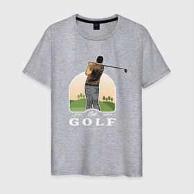 Мужская футболка хлопок с принтом Гольф на поле в Кировске, 100% хлопок | прямой крой, круглый вырез горловины, длина до линии бедер, слегка спущенное плечо. | golf | гольф | гольф на поле | игра | клюшка