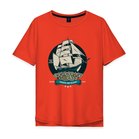 Мужская футболка хлопок Oversize с принтом Большой пиратский корабль в Новосибирске, 100% хлопок | свободный крой, круглый ворот, “спинка” длиннее передней части | корабль | море | пират | пиратский | пиратский корабль