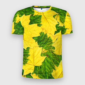 Мужская футболка 3D Slim с принтом Осенние кленовые листья в Курске, 100% полиэстер с улучшенными характеристиками | приталенный силуэт, круглая горловина, широкие плечи, сужается к линии бедра | клён | кленовые листья | листва | осенние листья | осень | паттерн | паттерны | сентябрь | текстура | текстуры