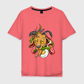 Мужская футболка хлопок Oversize с принтом Бяшка повар в Тюмени, 100% хлопок | свободный крой, круглый ворот, “спинка” длиннее передней части | Тематика изображения на принте: арт | баран | барашка | еда | иллюстрация | профессия