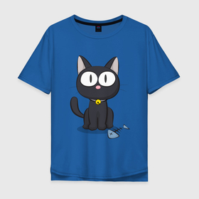 Мужская футболка хлопок Oversize с принтом Плюшевый черный кот в Екатеринбурге, 100% хлопок | свободный крой, круглый ворот, “спинка” длиннее передней части | арт | иллюстрация | кот | котенок | котик | кошка | черненький котенок