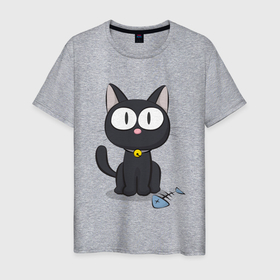 Мужская футболка хлопок с принтом Плюшевый черный кот , 100% хлопок | прямой крой, круглый вырез горловины, длина до линии бедер, слегка спущенное плечо. | арт | иллюстрация | кот | котенок | котик | кошка | черненький котенок