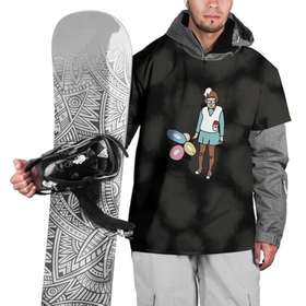 Накидка на куртку 3D с принтом Настроение на празднике в Тюмени, 100% полиэстер |  | tie dye | девочка | мемы | настроение | недовольный | о жизни | праздник | прикольный рисунок | рисунок | тай дай | шарики