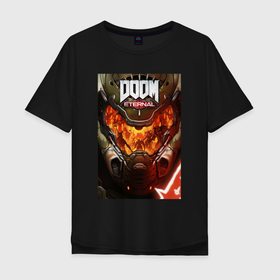 Мужская футболка хлопок Oversize с принтом Doom eternal   poster в Белгороде, 100% хлопок | свободный крой, круглый ворот, “спинка” длиннее передней части | demon | doom | doom slayer | eternal | helmet | видео игра | демон | дум | дум гай | морской пехотинец | палач рока | шлем | шутер | этернал