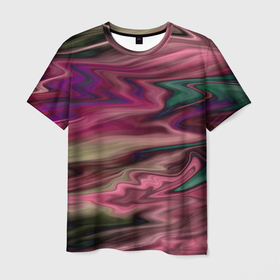 Мужская футболка 3D с принтом Абстрактный размытый узор в розово зеленых цветах в Курске, 100% полиэфир | прямой крой, круглый вырез горловины, длина до линии бедер | abstract | abstract pattern | blur pattern | абстрактный узор | размытый узор | розовый